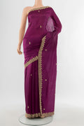 Purple Art Silk Saree with Embroidery on the body and Embroidery Border.  displayed on a mannequin
