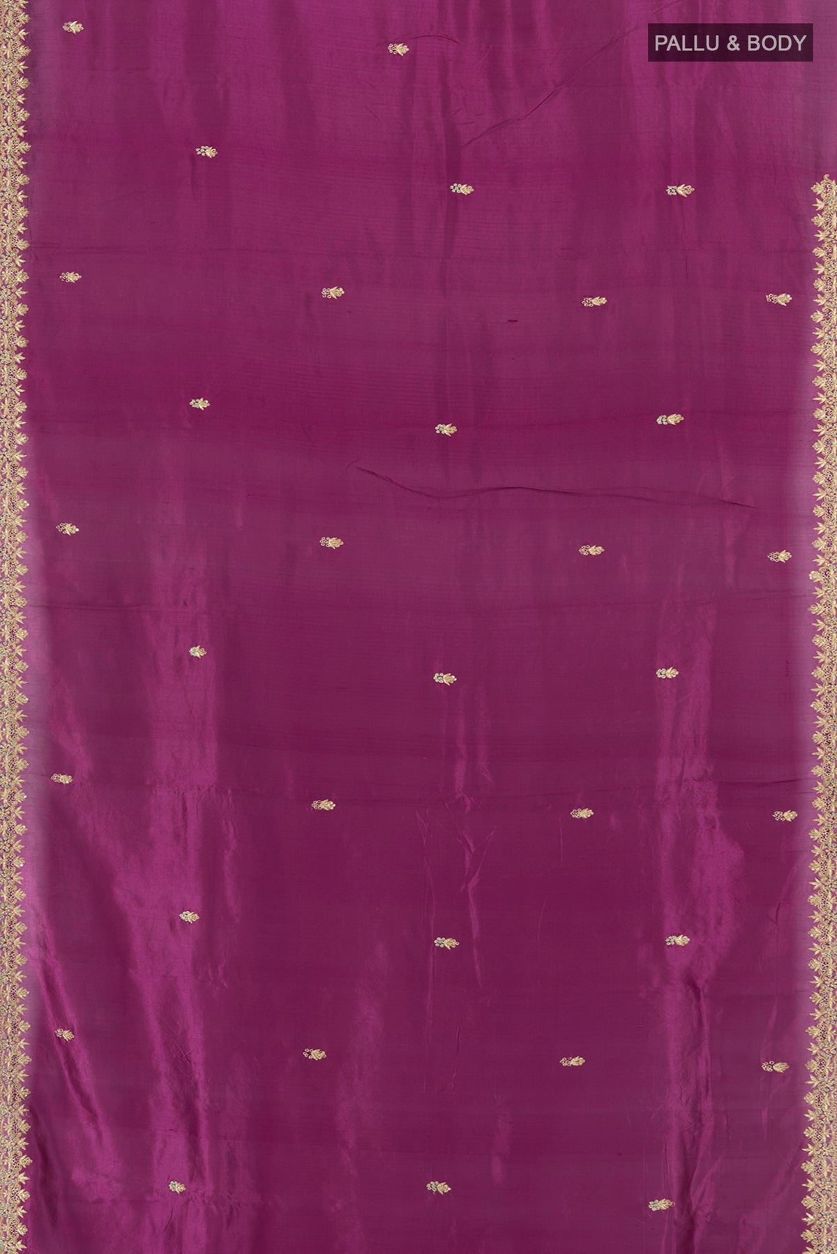Flat view of Purple Art Silk Saree with Embroidery on the body and Embroidery Border. 