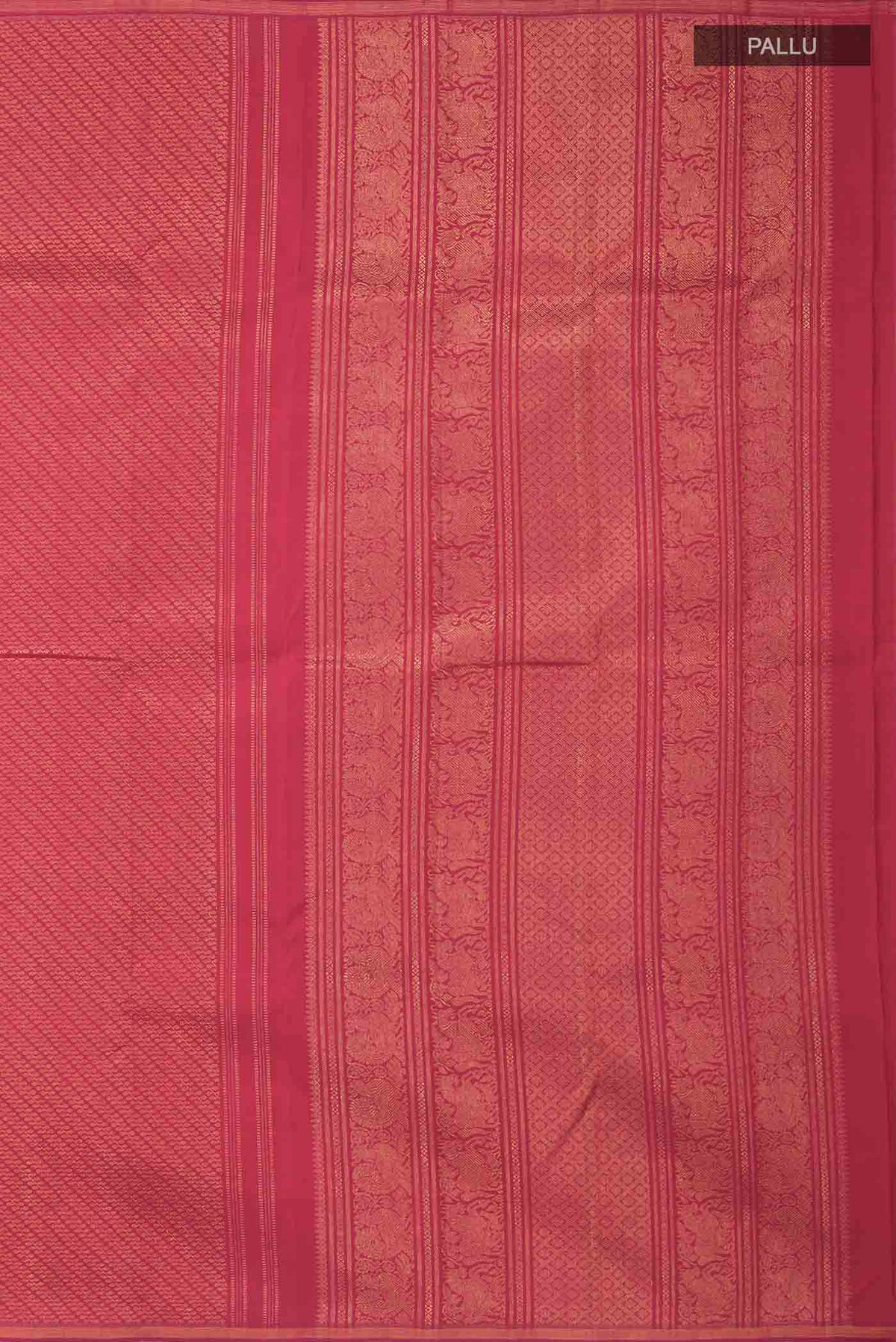 Close up image of the pallu of Pure Silk Pure Zari Maroon Kanchipuram Saree with Zari Brocade on the body and Zari Border
