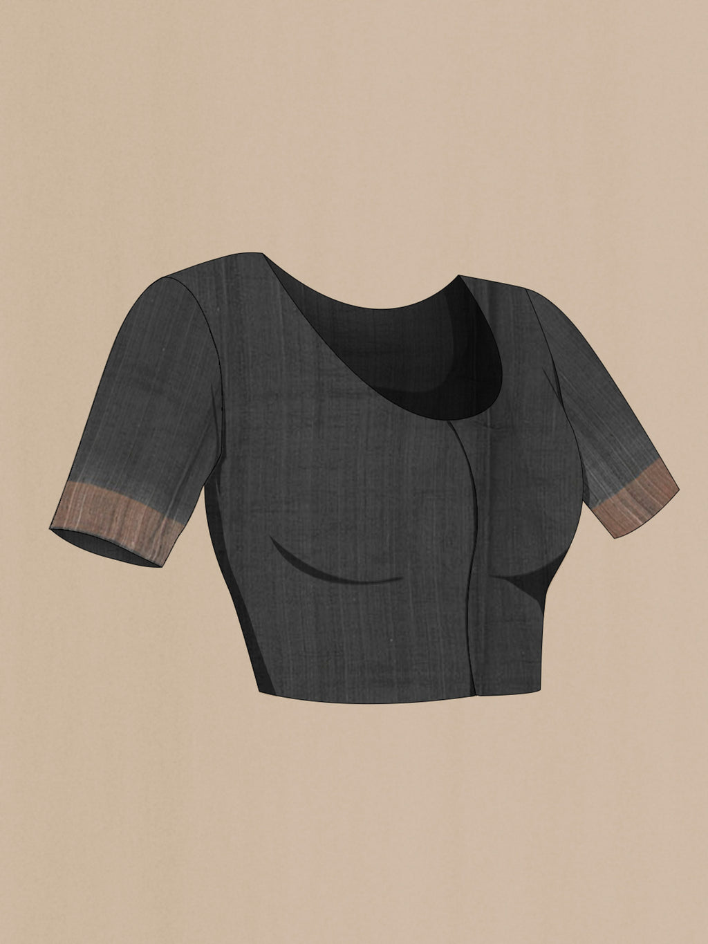 Close up image of the blouse of Black Tussar Silk Saree with Zari Butta on the body and Silk Border