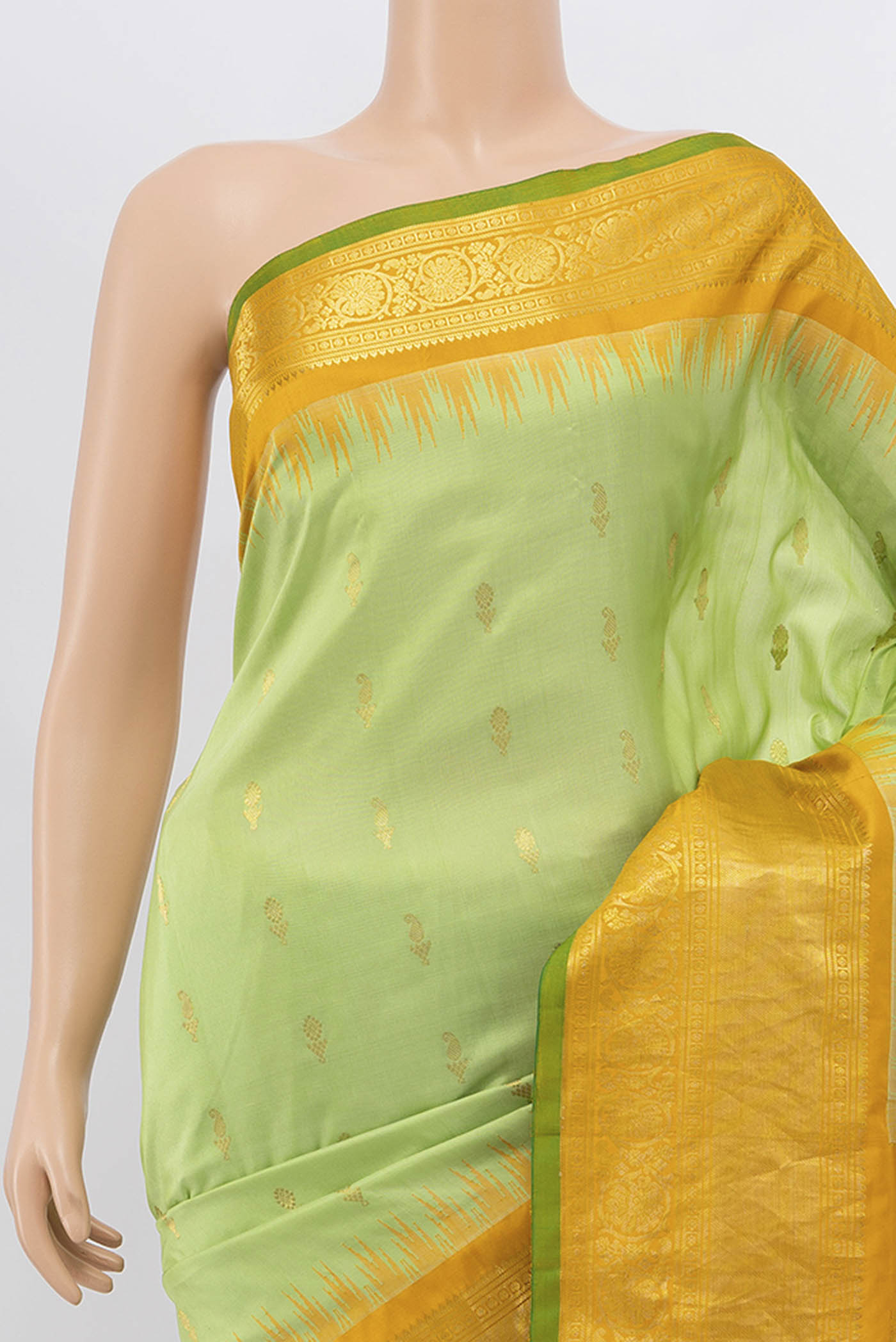 Border image of Pista Green Gadwal Silk Saree with Zari Brocade on the body and Silk Border