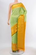 Pista Green Gadwal Silk Saree with Zari Brocade on the body and Silk Border displayed on a mannequin
