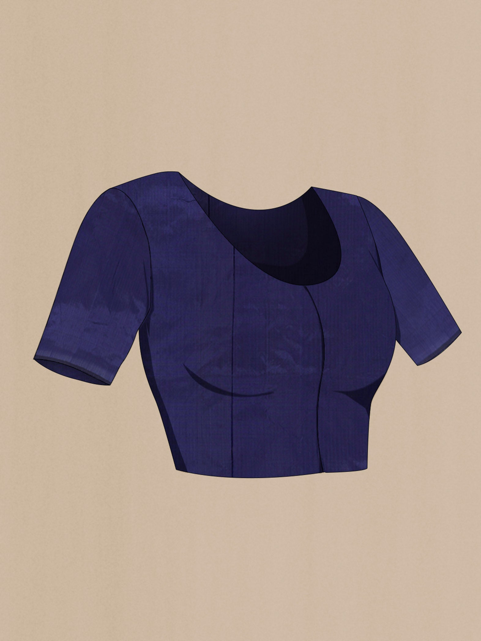 Close up image of the blouse of Navy Blue Banarasi Katan Silk Saree with Zari Butta on the body and Silk Border