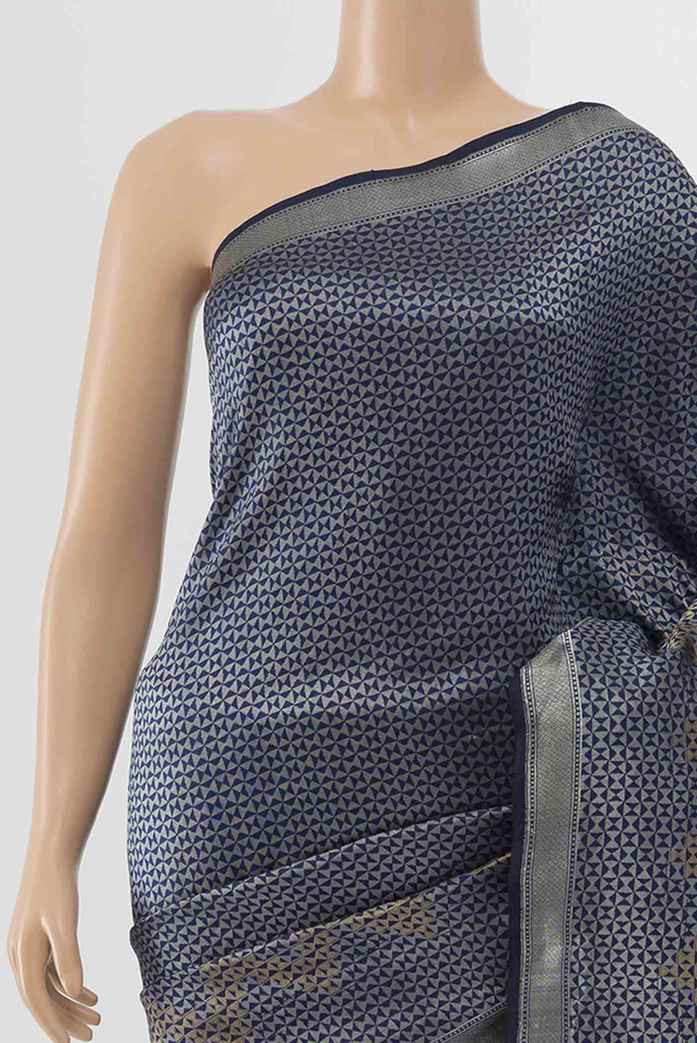 Border image of Navy Blue Banarasi Katan Silk Saree with Zari Butta on the body and Silk Border
