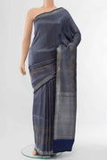 Navy Blue Banarasi Katan Silk Saree with Zari Butta on the body and Silk Border displayed on a mannequin