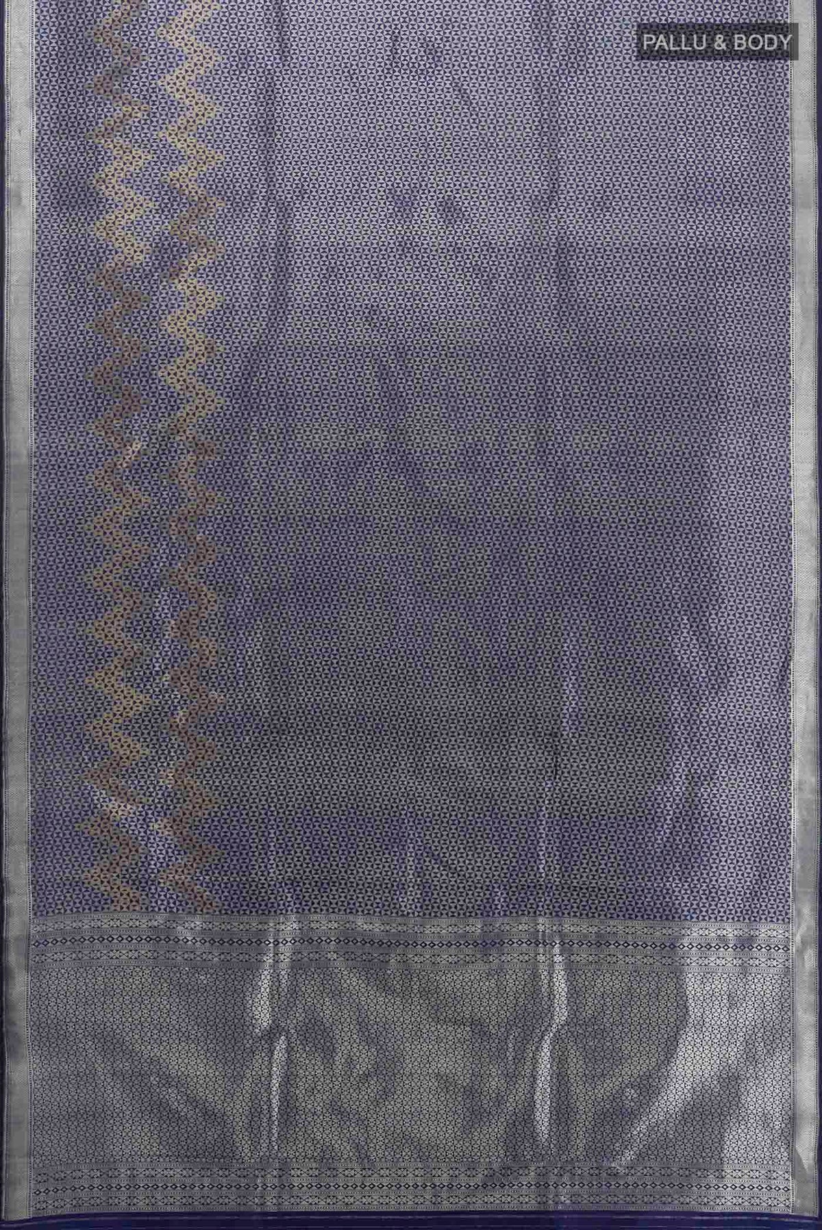 Flat view of Navy Blue Banarasi Katan Silk Saree with Zari Butta on the body and Silk Border