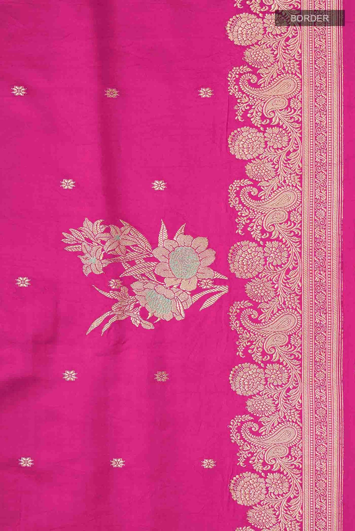 Border image of Pink Banarasi Silk Saree with Zari Butta on the body and Zari Border