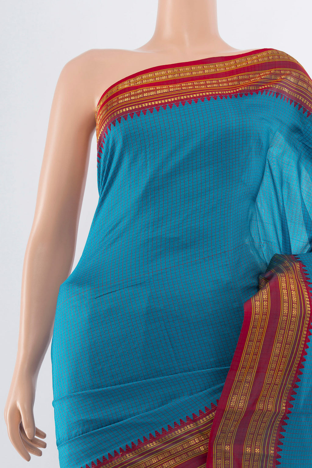 Border image of Dark Blue Narayanpet Silk Saree with Checked design on the body and Silk Border. 