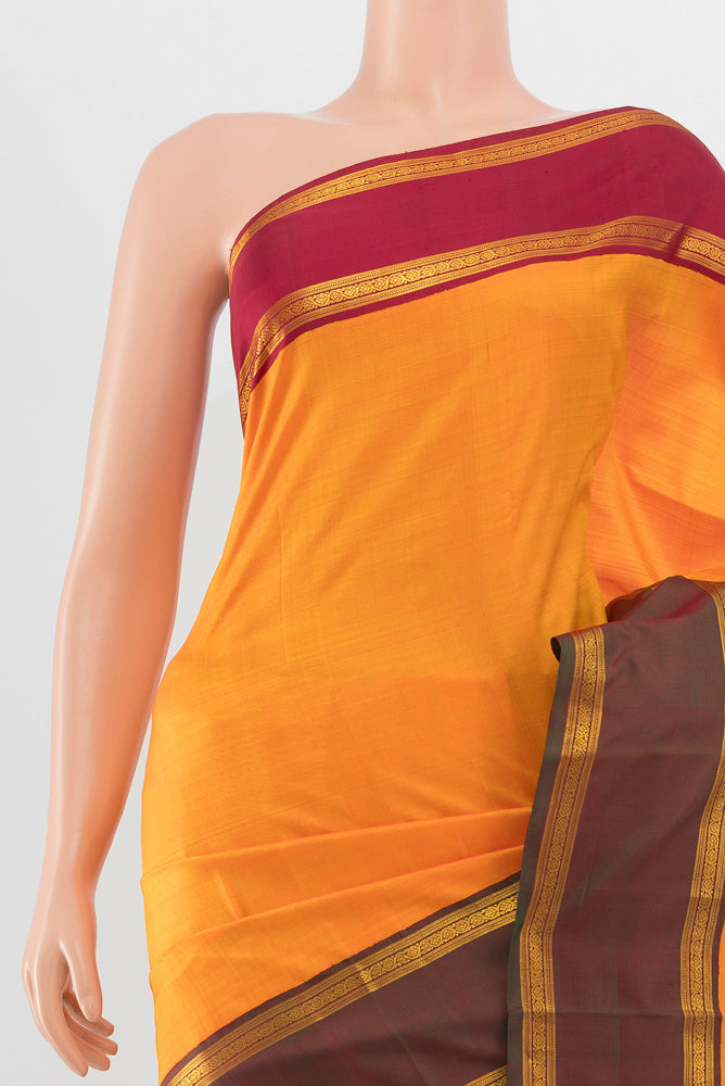 Border image of Pure Silk Pure Zari Yellow Kanchipuram Saree with Zari Butta on the body and Silk Border. 
