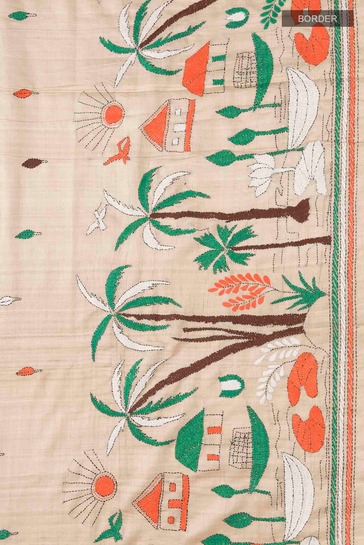 Border image of Beige Bhagalpuri Tussar Silk Saree with Embroidery on the body and Embroidery Border