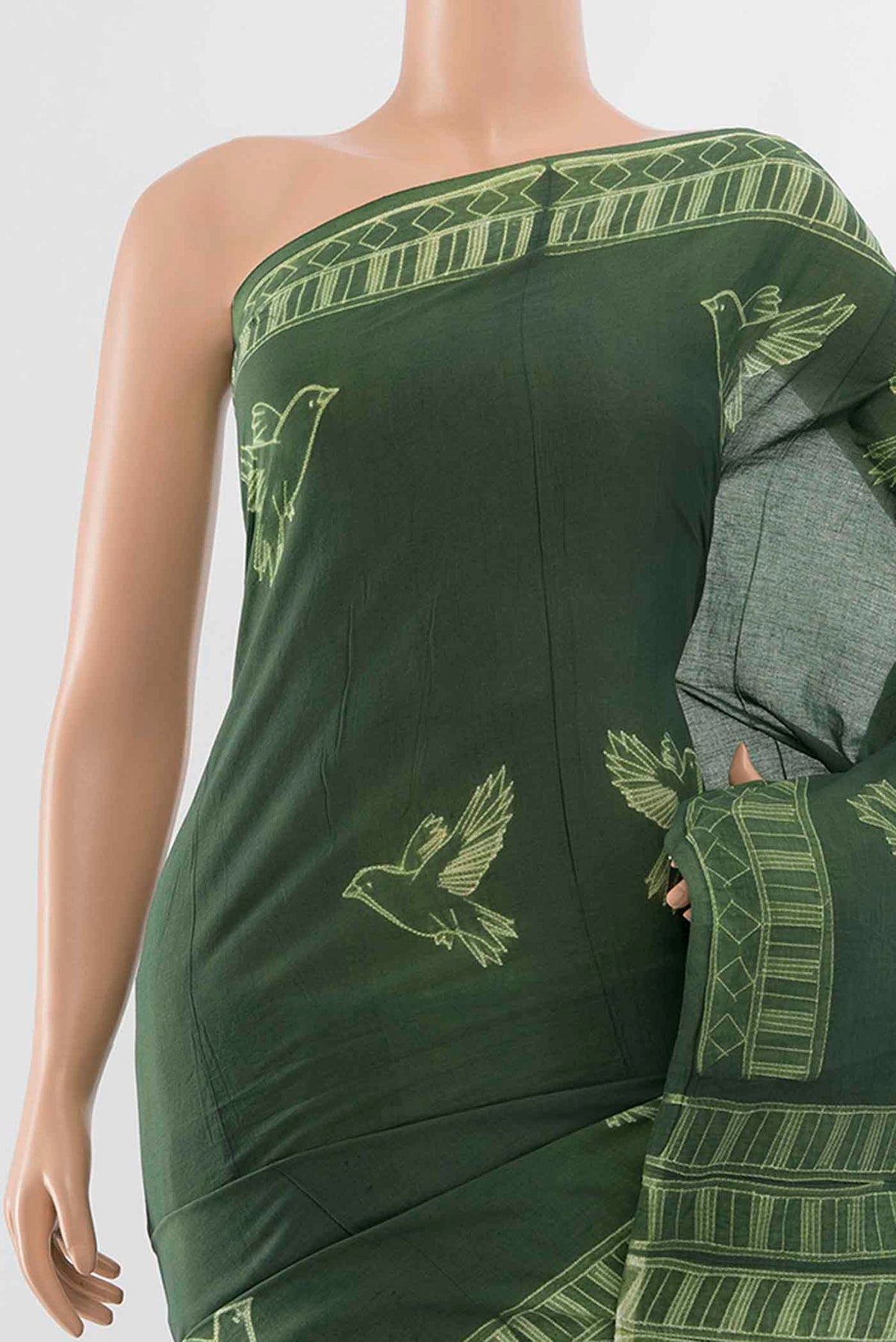 Border image of Bottle Green Chanderi Silk Cotton Saree with Printed design on the body and Printed Border