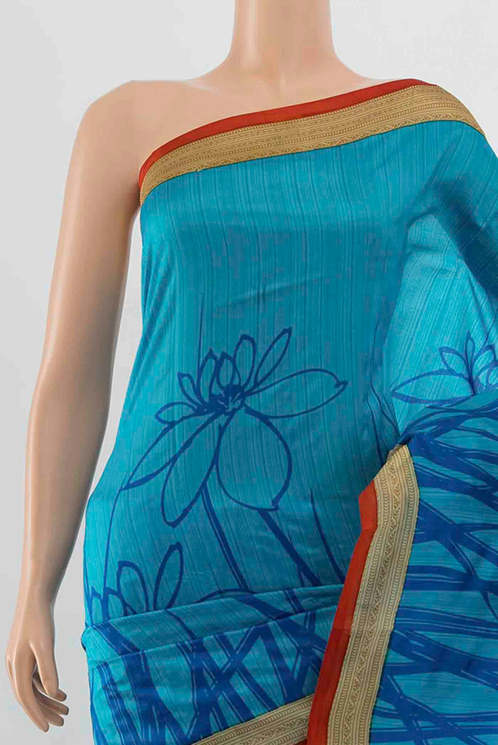 Border image of Light Blue Tussar Silk Saree with Floral Print on the body and Silk Border