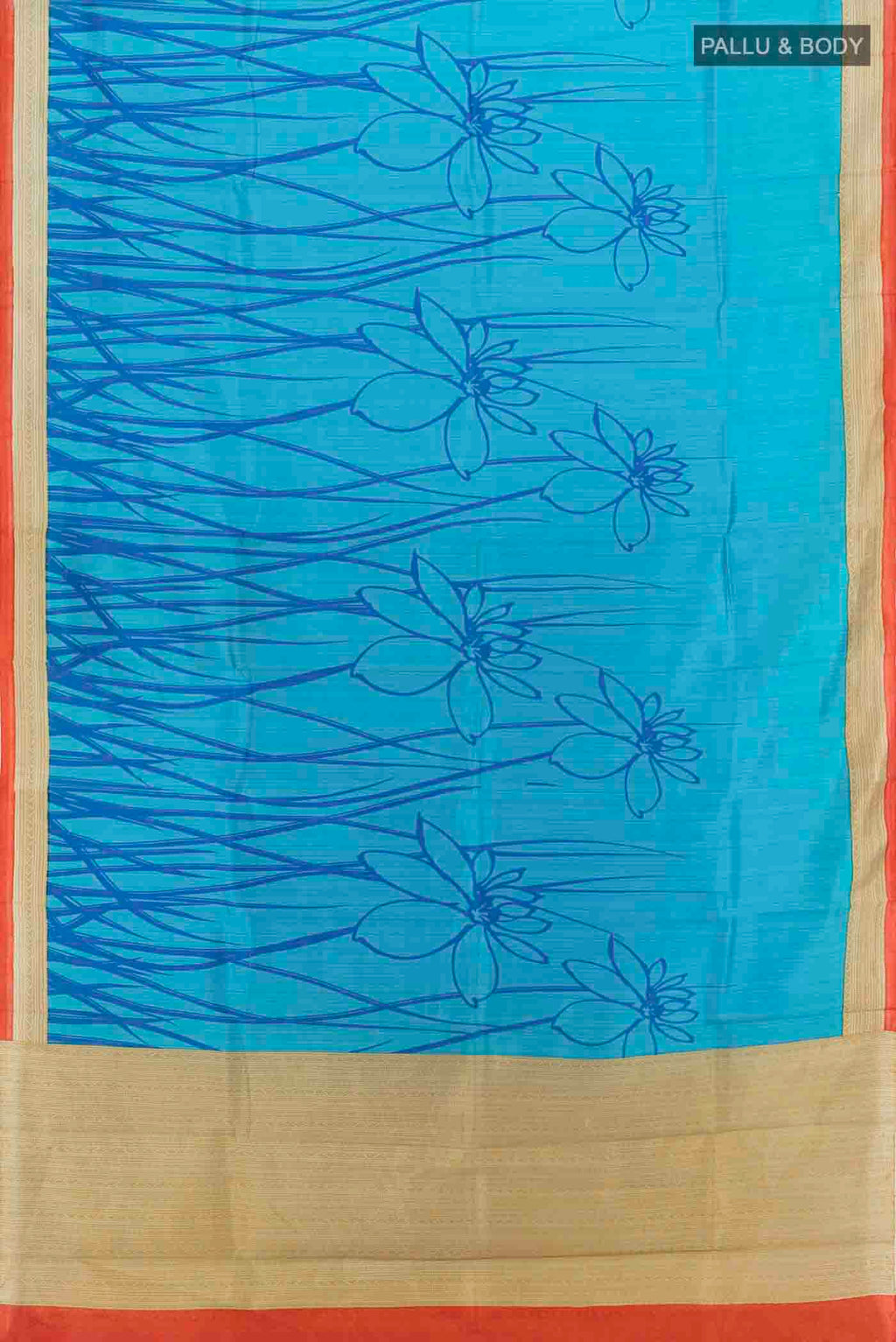 Flat view of Light Blue Tussar Silk Saree with Floral Print on the body and Silk Border