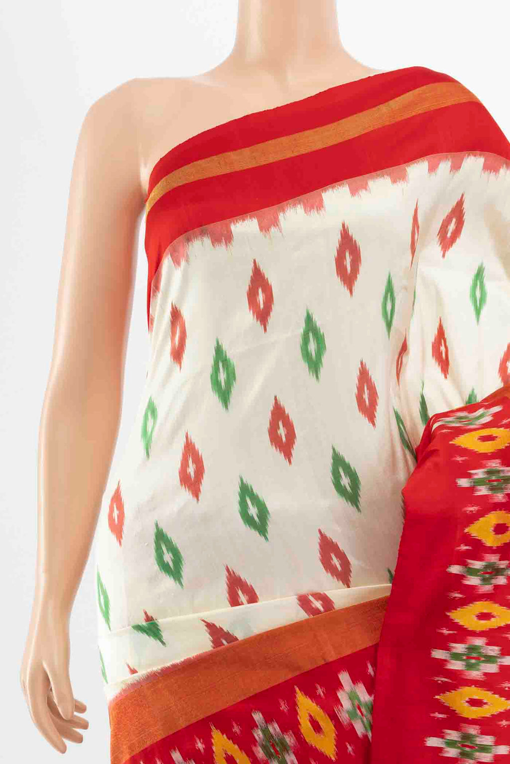 Border image of Cream Pochampally Saree with Ikat Print on the body and Silk Border