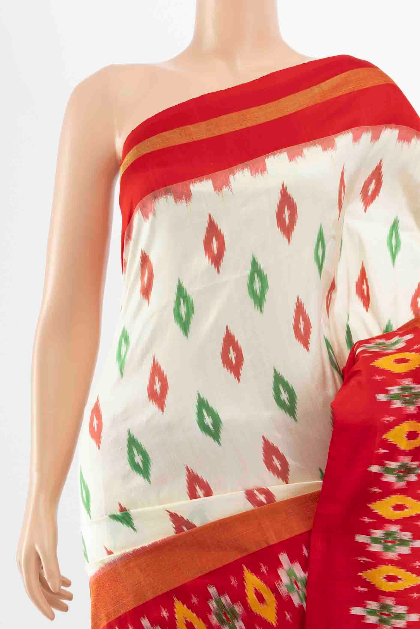 Border image of Cream Pochampally Saree with Ikat Print on the body and Silk Border