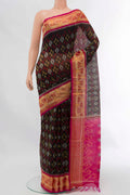 Black Silk Cotton Saree with Zari Butta on the body and Silk Border displayed on a mannequin