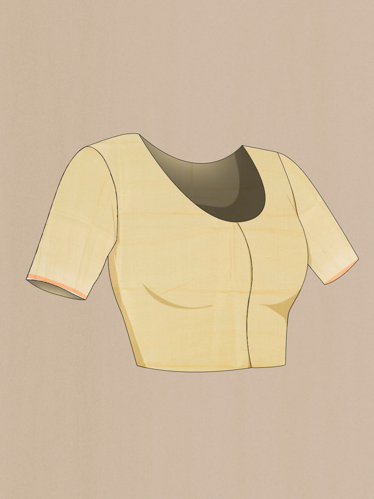 Close up image of the blouse of Cream Tussar Silk Saree with Floral Print on the body and Fancy Border. 