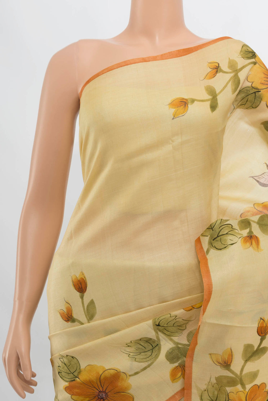 Border image of Cream Tussar Silk Saree with Floral Print on the body and Fancy Border. 