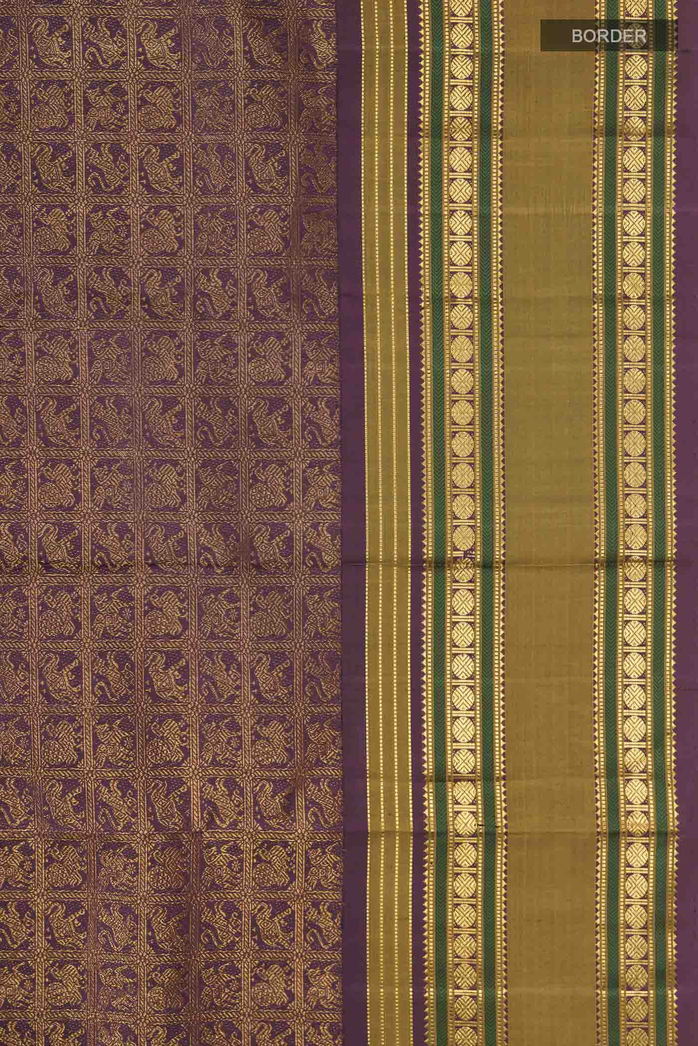 Border image of Burgundy Kanchipuram Silk Saree with Zari Brocade on the body and Zari Border