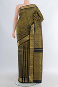 Pure Silk Pure Zari Black Kanjivaram Saree with Zari Brocade on the body and Zari Border.  displayed on a mannequin
