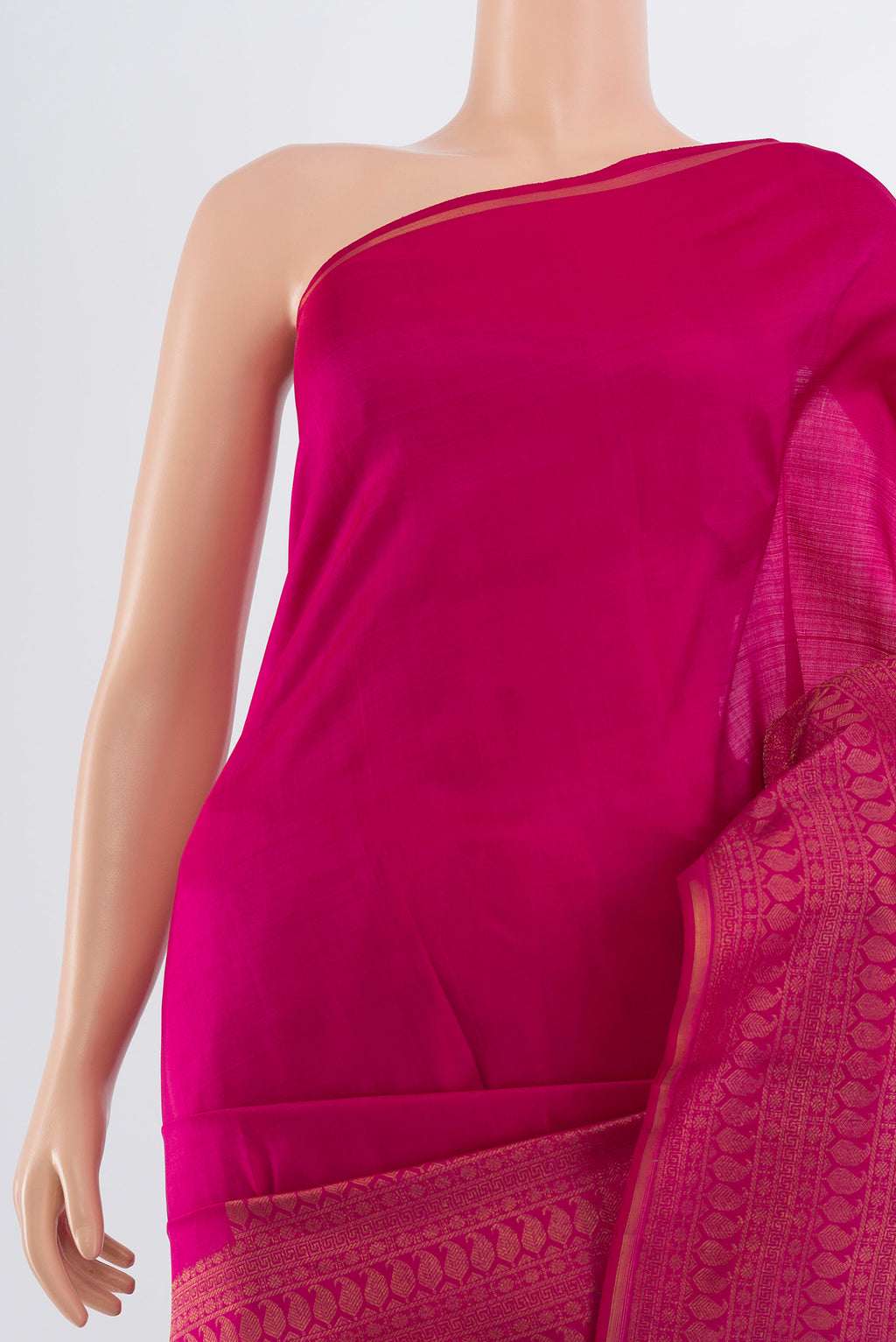 Border image of Dark Pink Kanchipuram Silk Saree with Zari Butta on the body and Silk Border. 