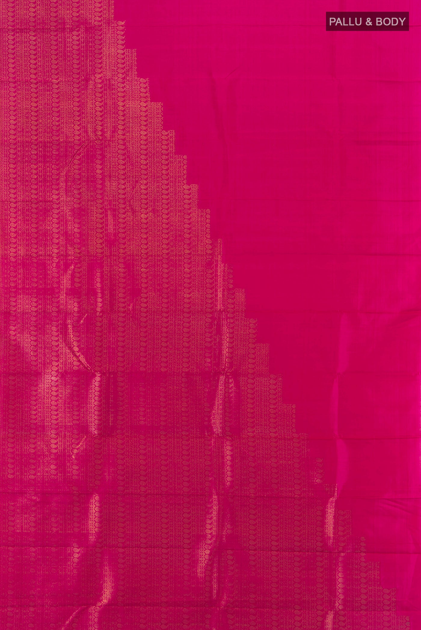 Flat view of Dark Pink Kanchipuram Silk Saree with Zari Butta on the body and Silk Border. 