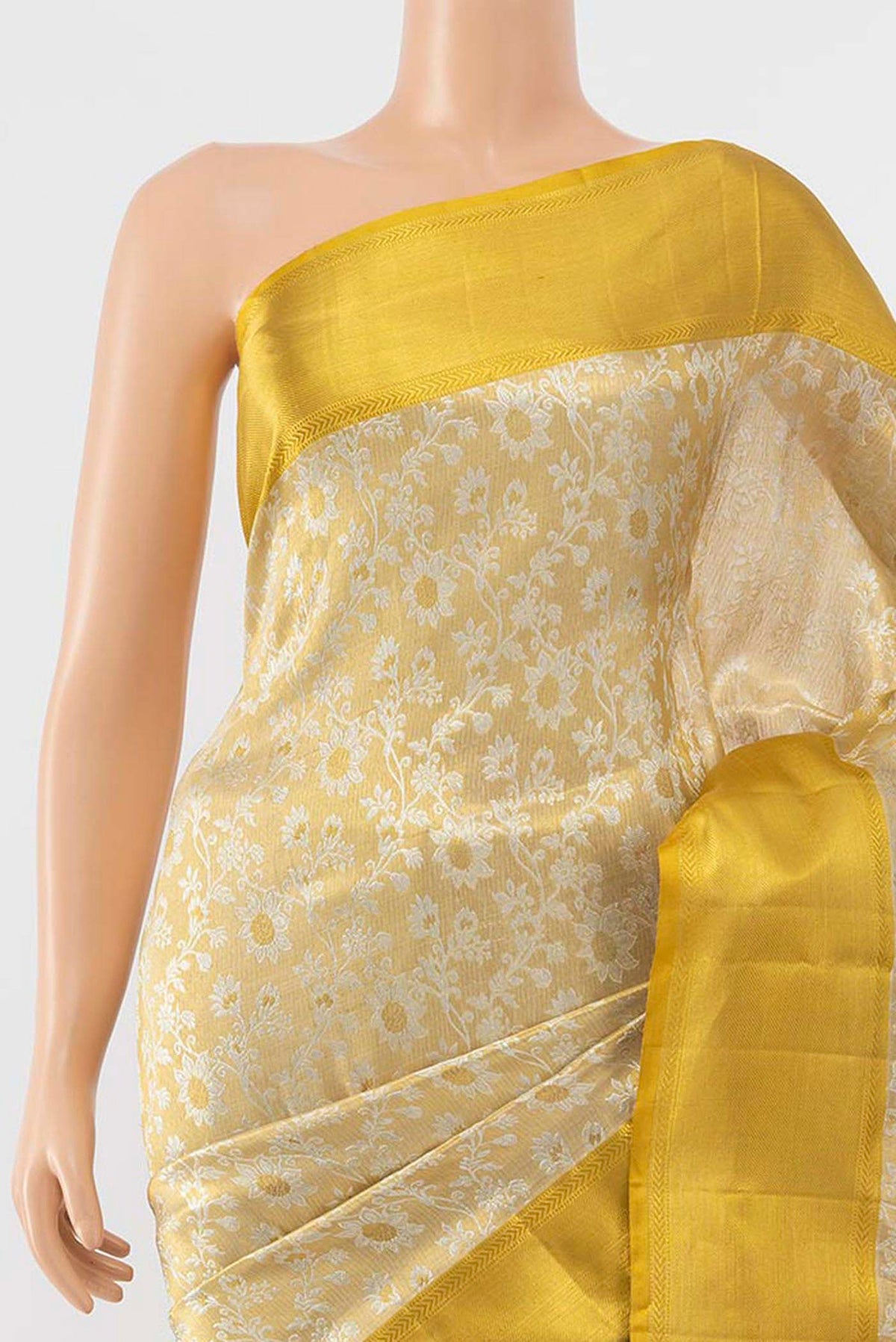 Border image of Pure Silk Pure Zari Golden Kanchipuram Tissue Saree with Zari Brocade on the body and Zari Border