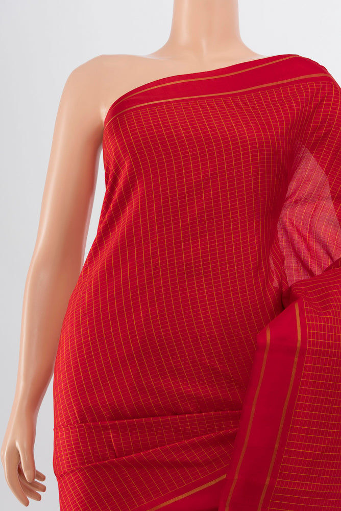 Border image of Red Kanjivaram Silk Saree with Zari Butta on the body and Silk Border. 