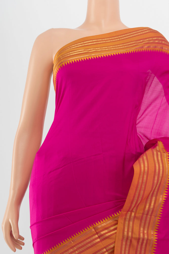 Border image of Pure Silk Pure Zari Magenta Narayanpet Saree with Zari Butta on the body and Silk Border. 