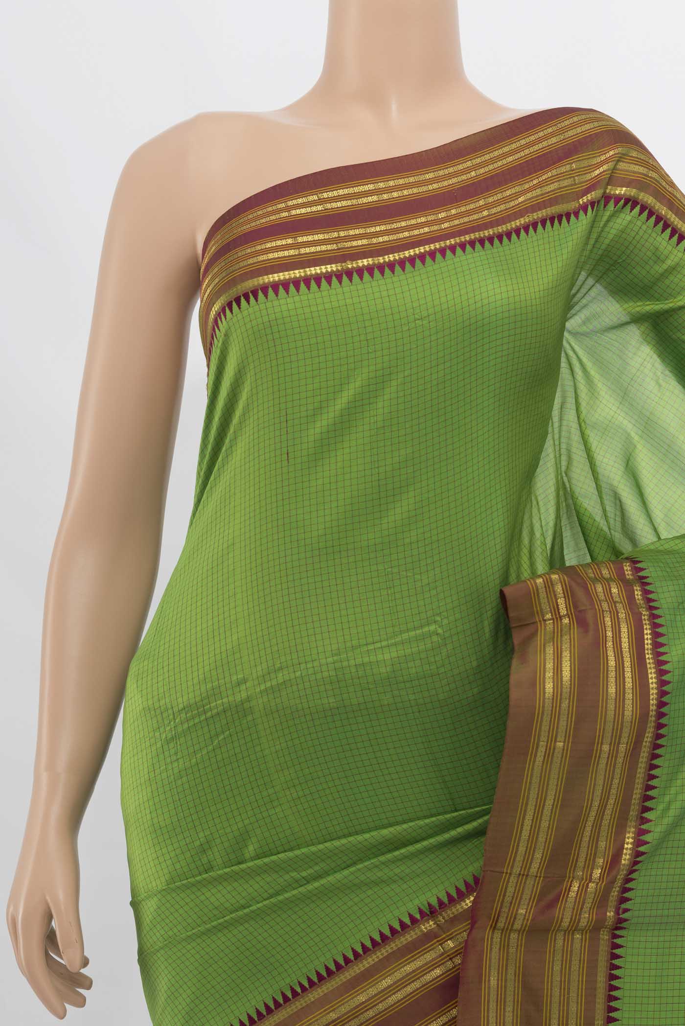 Border image of Light Green Narayanpet Silk Saree with Zari Butta on the body and Silk Border. 