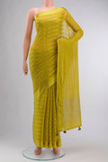 Green Mysore Chiffon Saree with Stripes on the body and Zari Border displayed on a mannequin