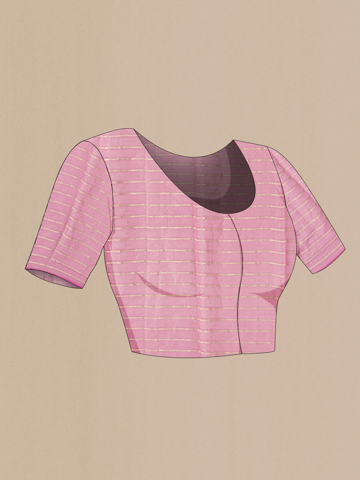 Close up image of the blouse of Pink Chiffon Saree with Plain Body and Zari Border