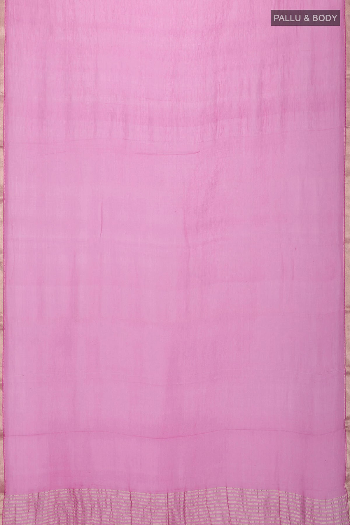 Flat view of Pink Chiffon Saree with Plain Body and Zari Border