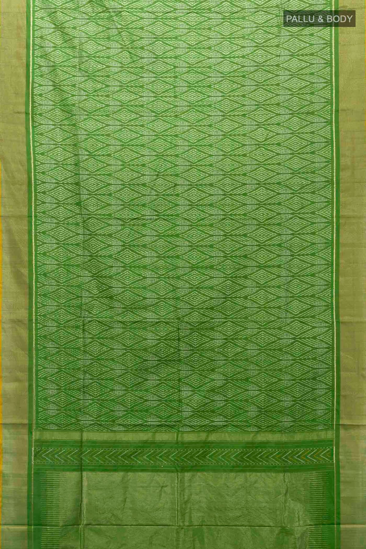 Flat view of Green Pochampally Silk Saree with Zari Brocade on the body and Silk Border