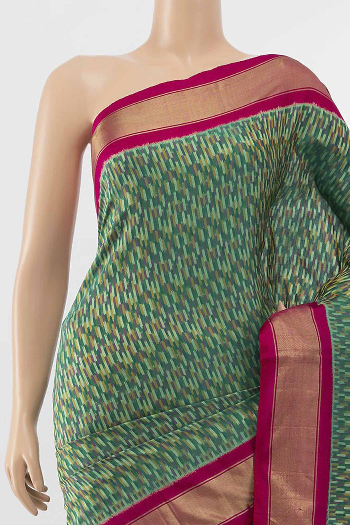 Border image of Green Pochampally Silk Saree with Ikat Print on the body and Silk Border