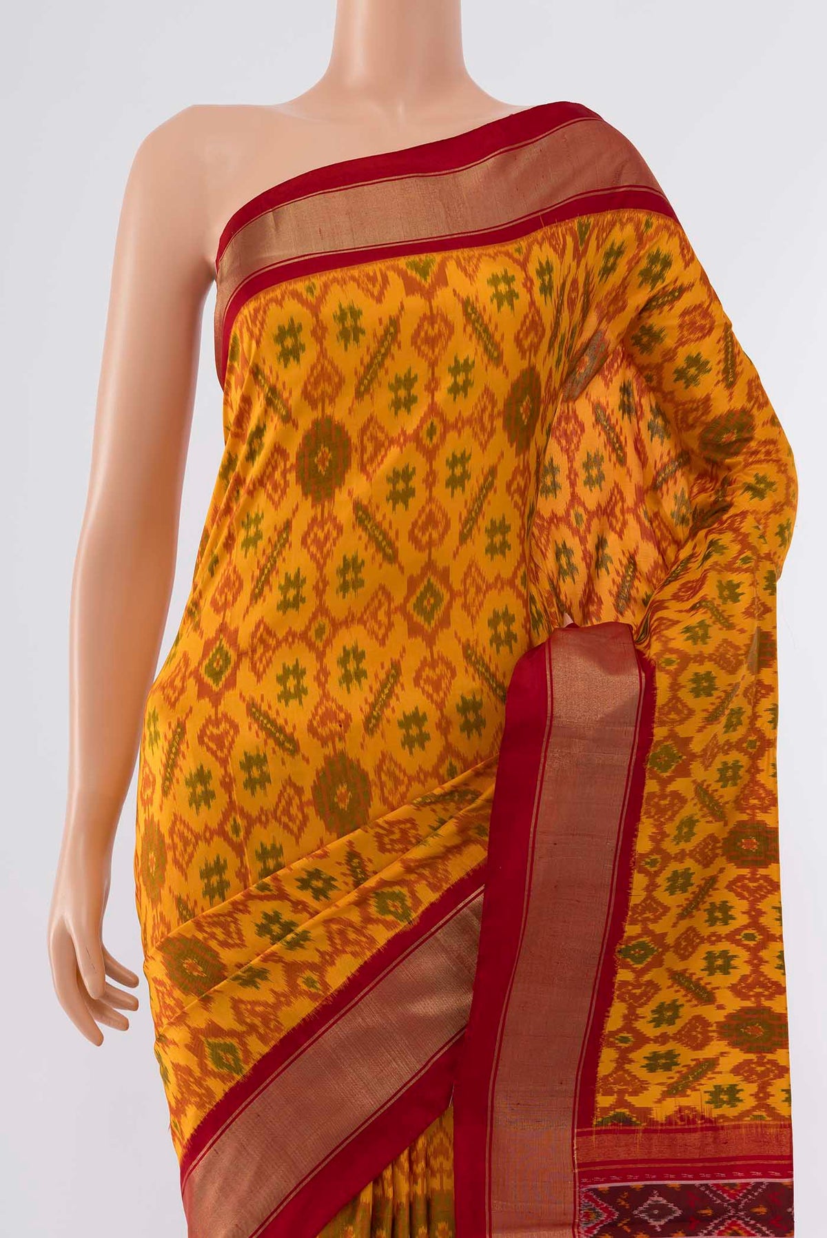 Border image of Mustard Pochampally Silk Saree with Zari Butta on the body and Silk Border