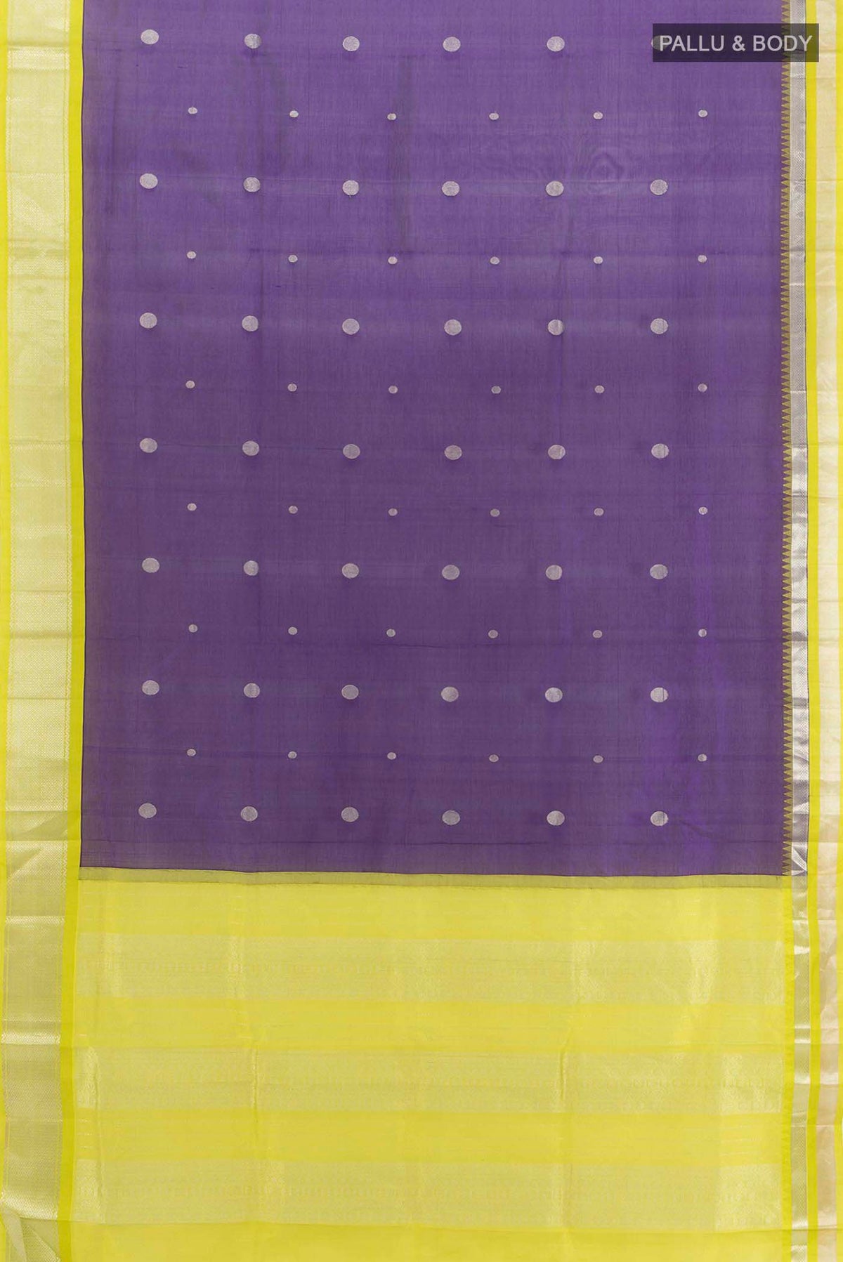 Flat view of Violet Coimbatore Silk Cotton Saree with Zari Brocade on the body and Silk Border