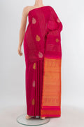 Dark Pink Kanjivaram Silk Saree with Zari Butta on the body and Without Border.  displayed on a mannequin
