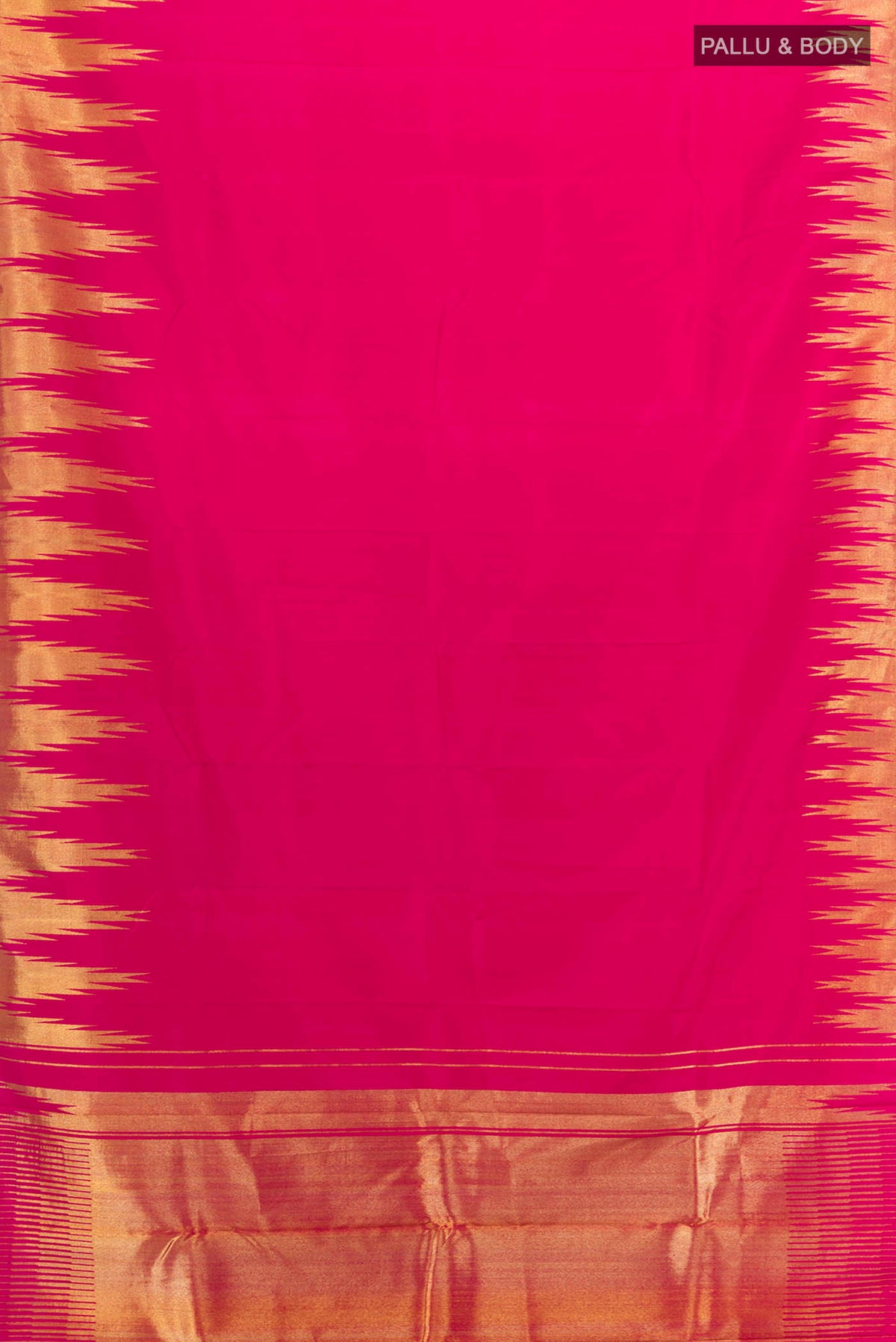 Flat view of Pure Silk Pure Zari Pink Kanchipuram Saree with Zari Butta on the body and Silk Border