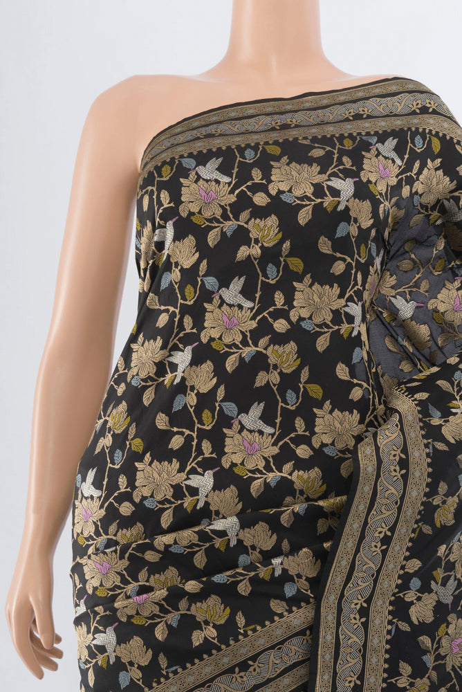 Border image of Black Banarasi Katan Silk Saree with Zari Butta on the body and Silk Border. 