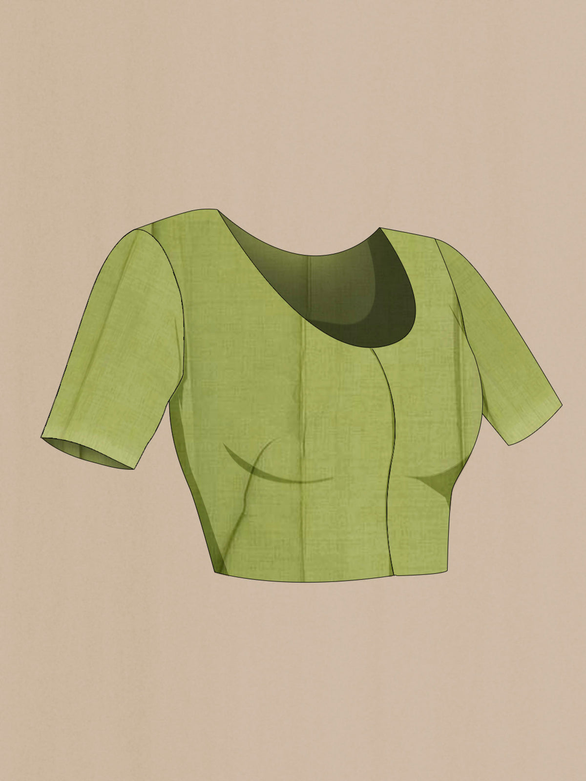 Close up image of the blouse of Pista Green Tussar Silk Saree with Zari Brocade on the body and Silk Border