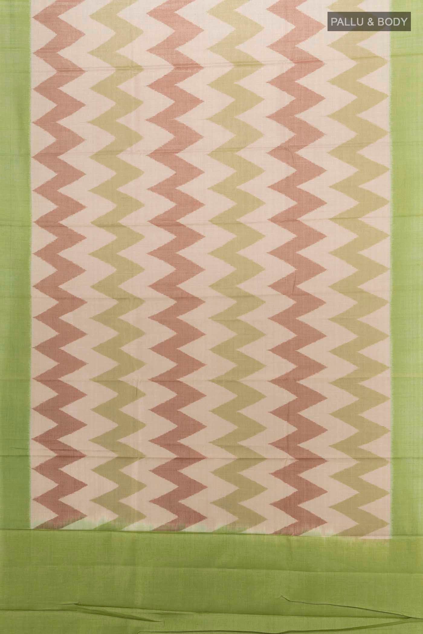 Flat view of Pista Green Tussar Silk Saree with Zari Brocade on the body and Silk Border