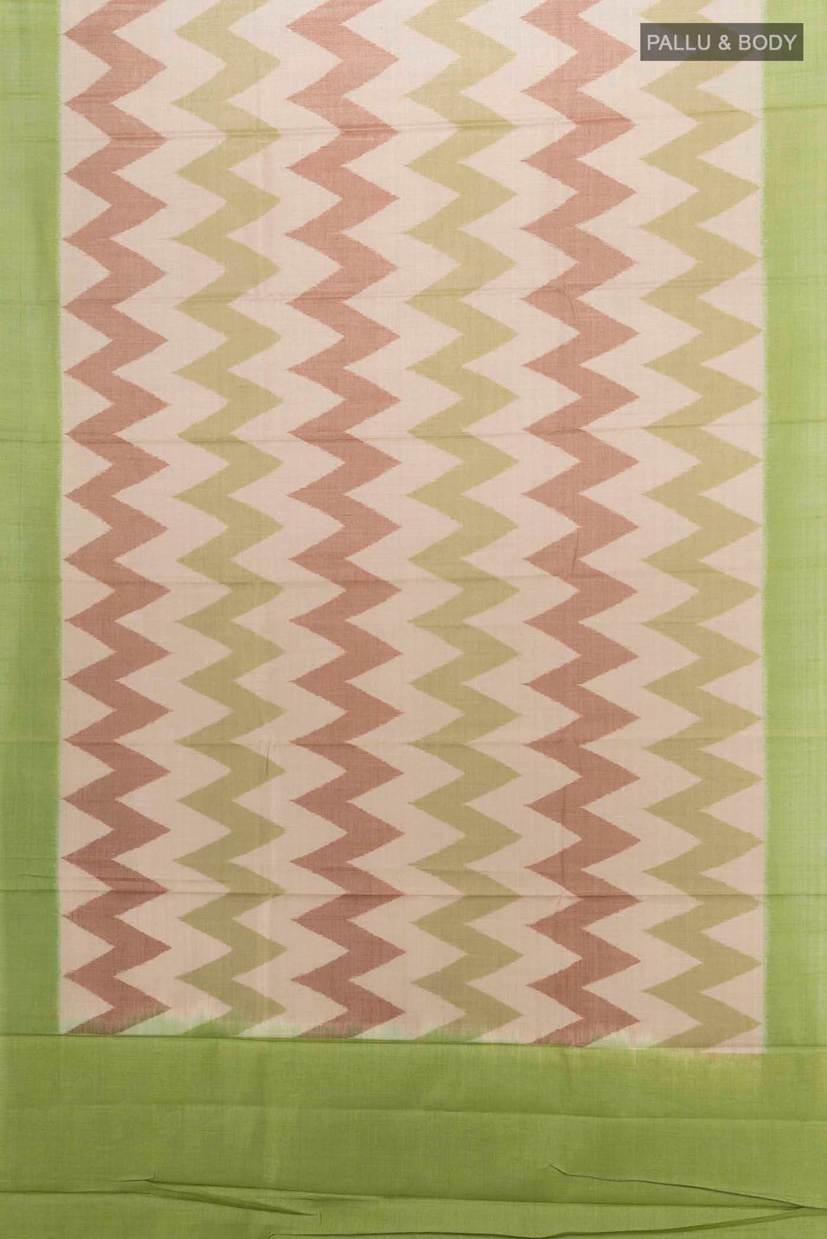 Flat view of Pista Green Tussar Silk Saree with Zari Brocade on the body and Silk Border