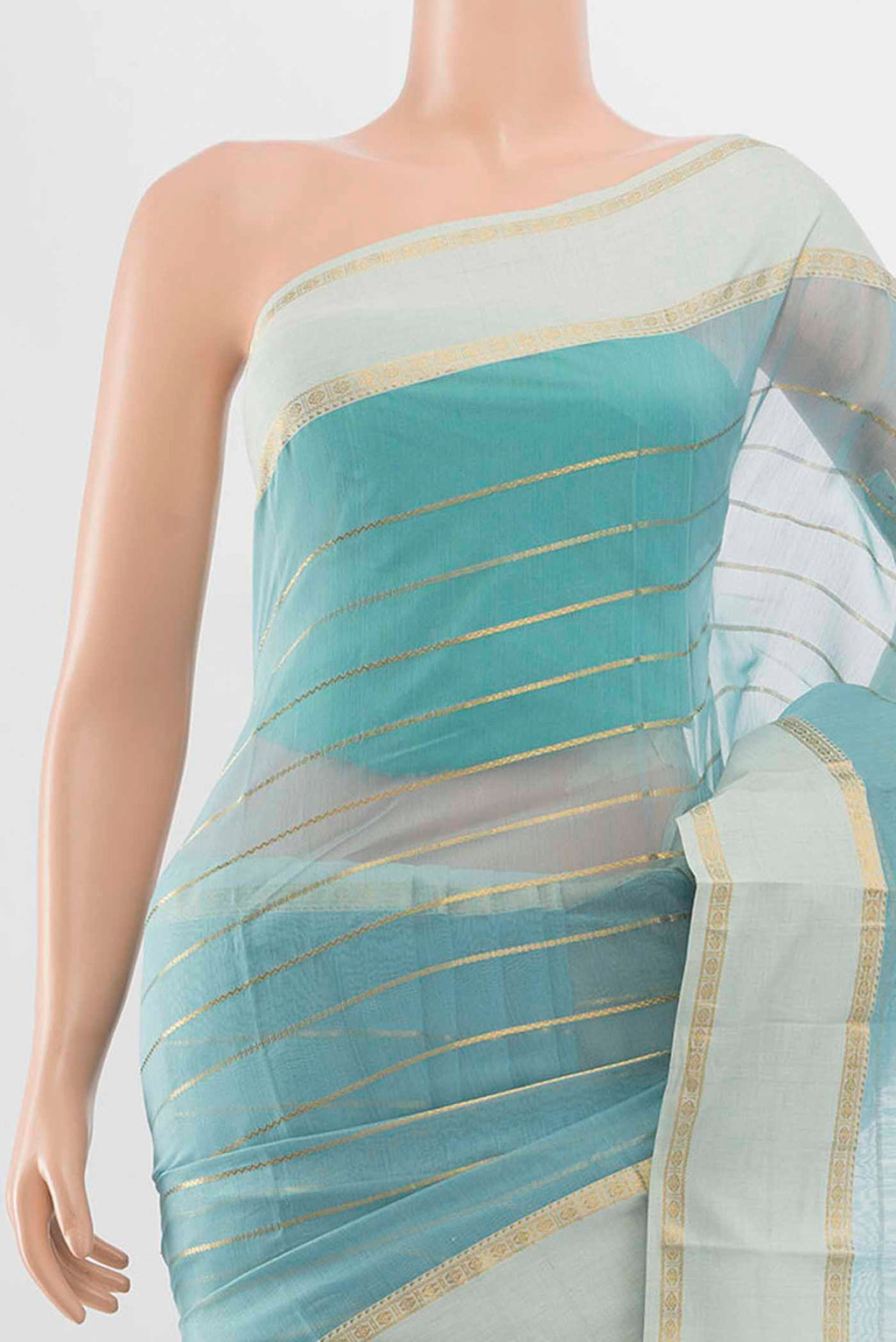 Border image of Sky Blue Art Silk Saree with Zari Butta on the body and Silk Border