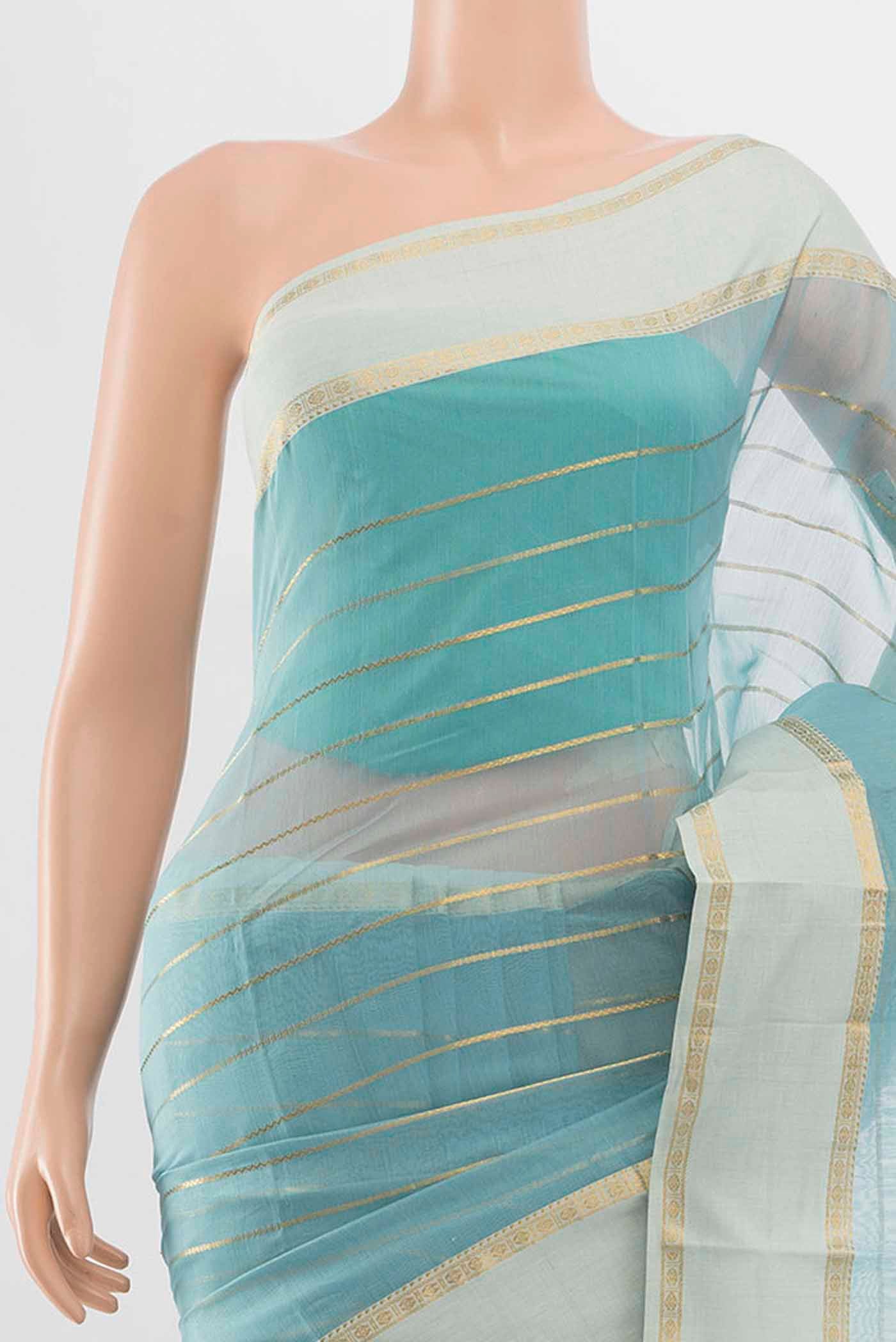 Border image of Sky Blue Art Silk Saree with Zari Butta on the body and Silk Border
