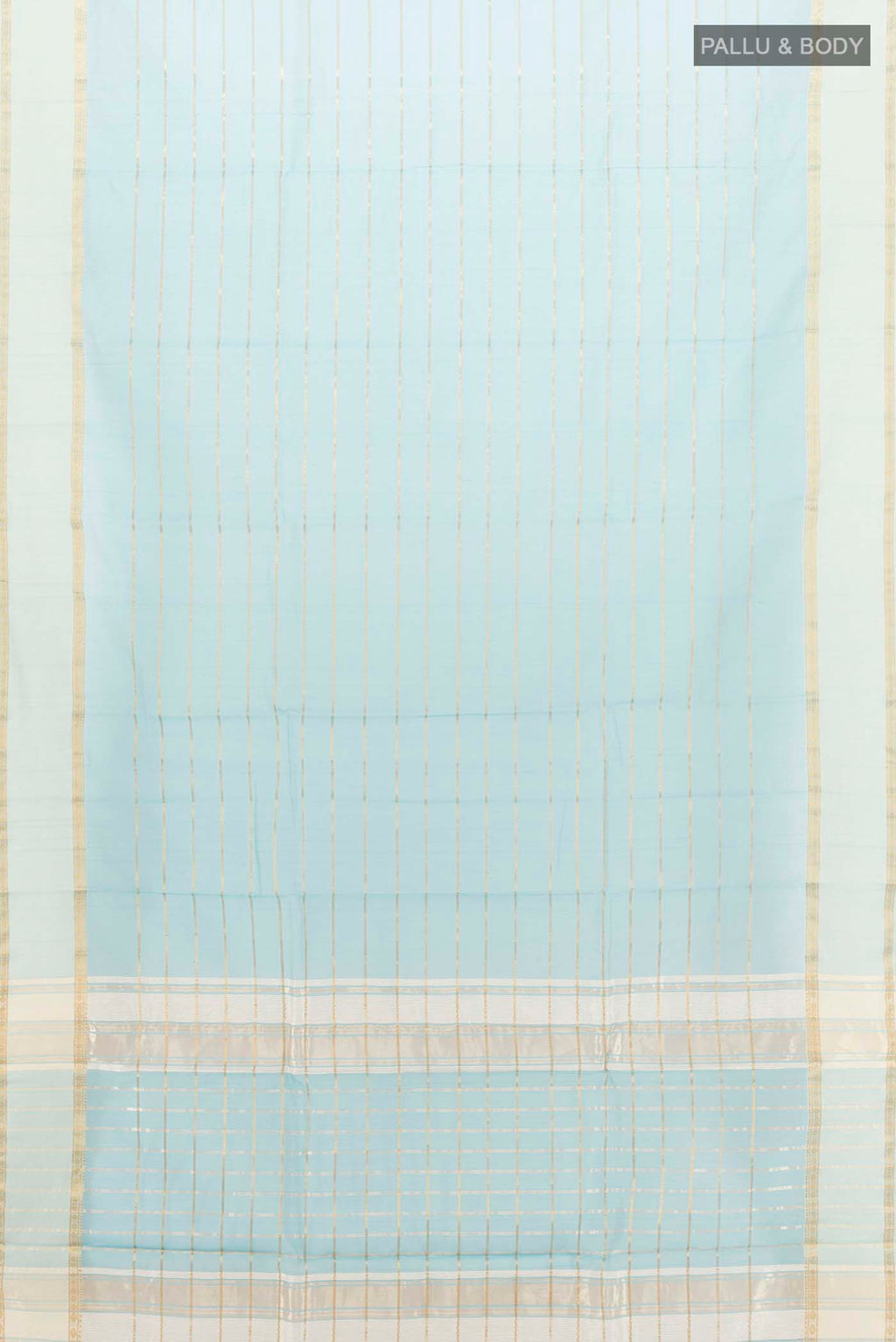 Flat view of Sky Blue Art Silk Saree with Zari Butta on the body and Silk Border