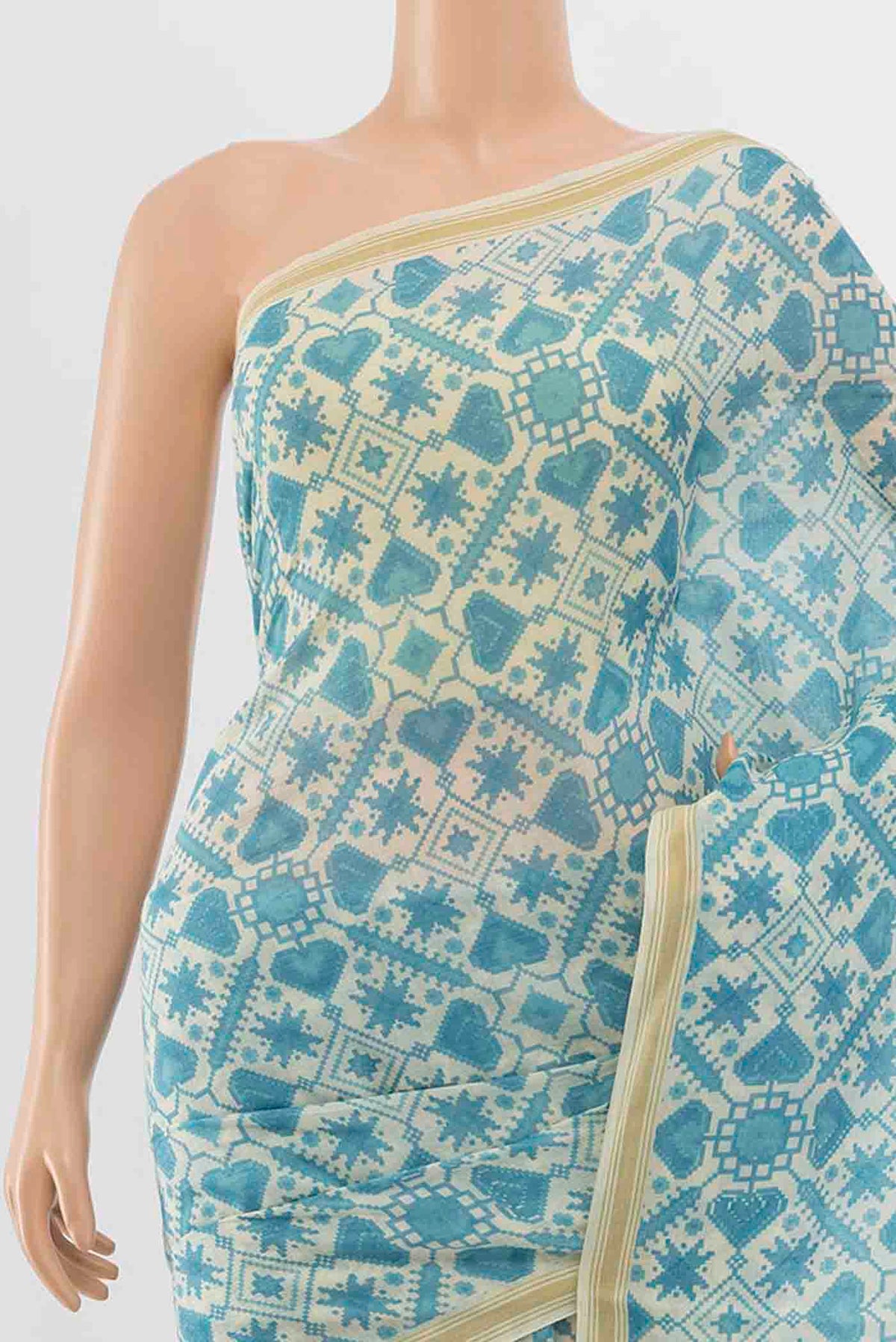 Border image of Blue Tussar Silk Saree with Zari Butta on the body and Silk Border