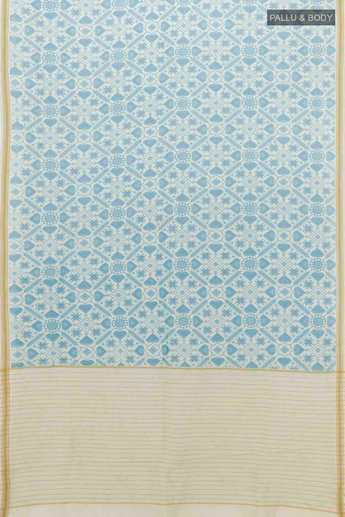 Flat view of Blue Tussar Silk Saree with Zari Butta on the body and Silk Border
