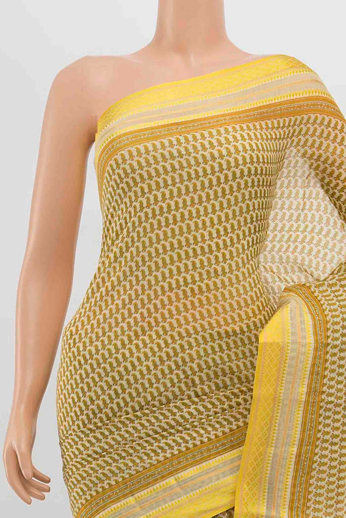 Border image of Cream Maheshwari Silk Cotton Saree with Zari Butta on the body and Silk Border