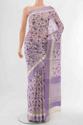Cream Tussar Silk Saree with Thread Butta on the body and Thread Border displayed on a mannequin